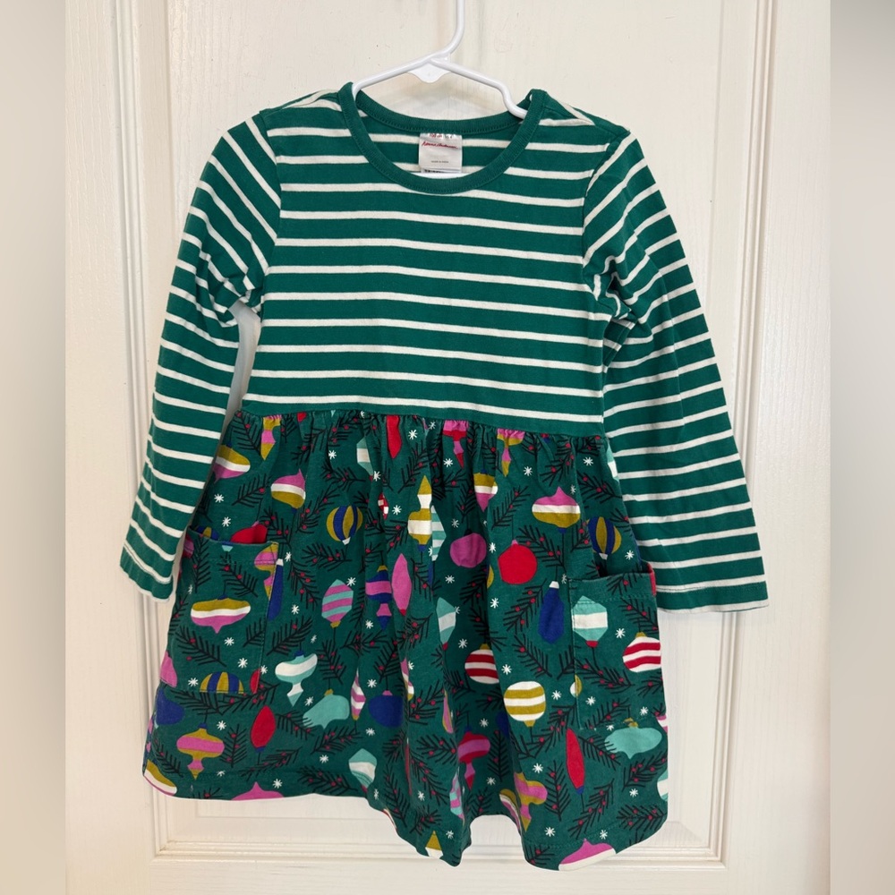 Hanna Andersson Green Striped Dress with Ornament Print